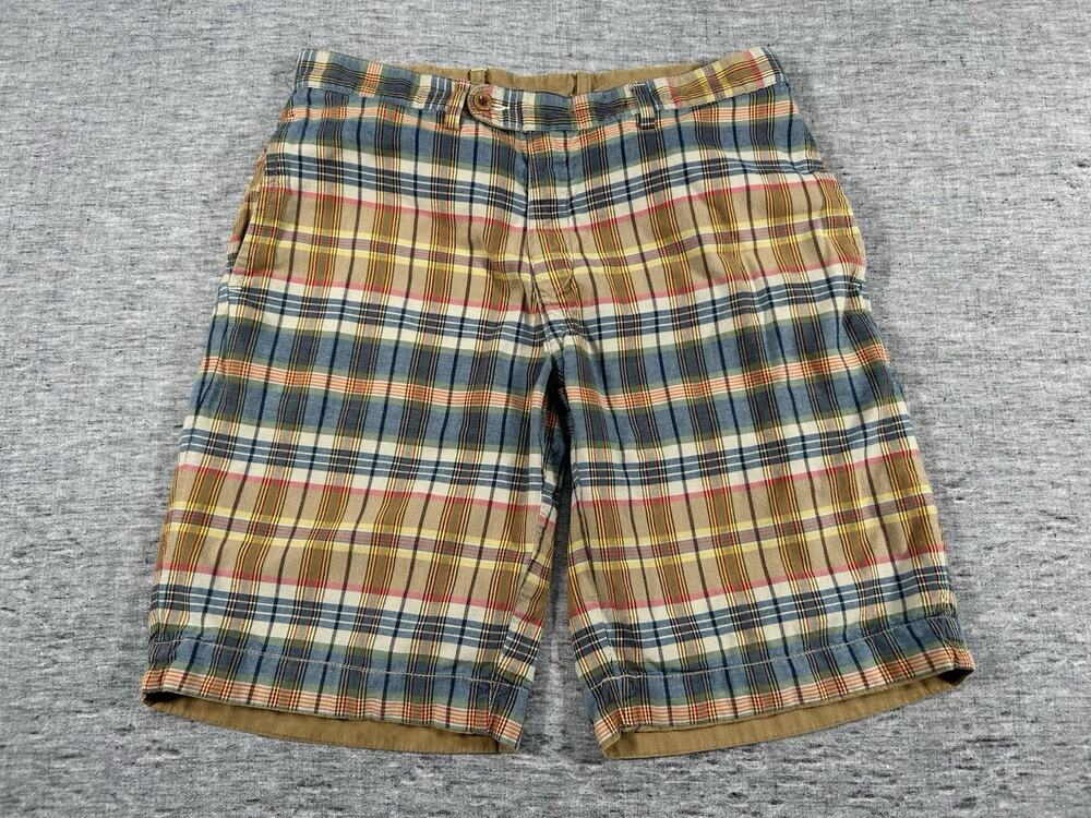 Polo Ralph Lauren Reversible Shorts Mens 32 10" Plaid Khaki Chino Cotton Casual